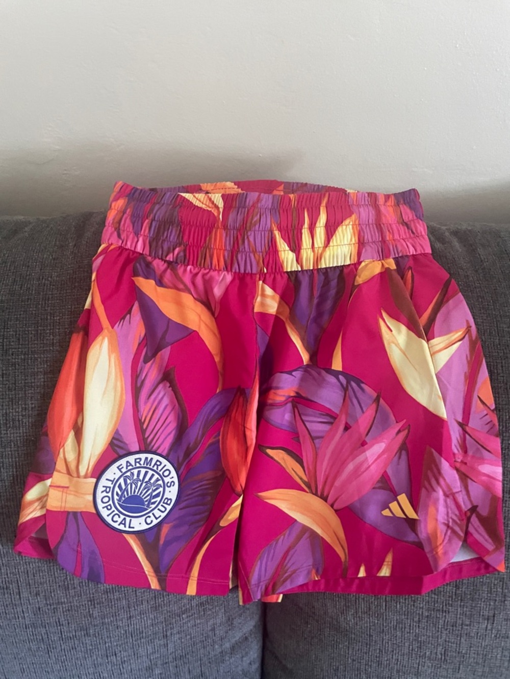 FARM Rio Pink Tropical-Print Elastic Waist Athletic Shorts